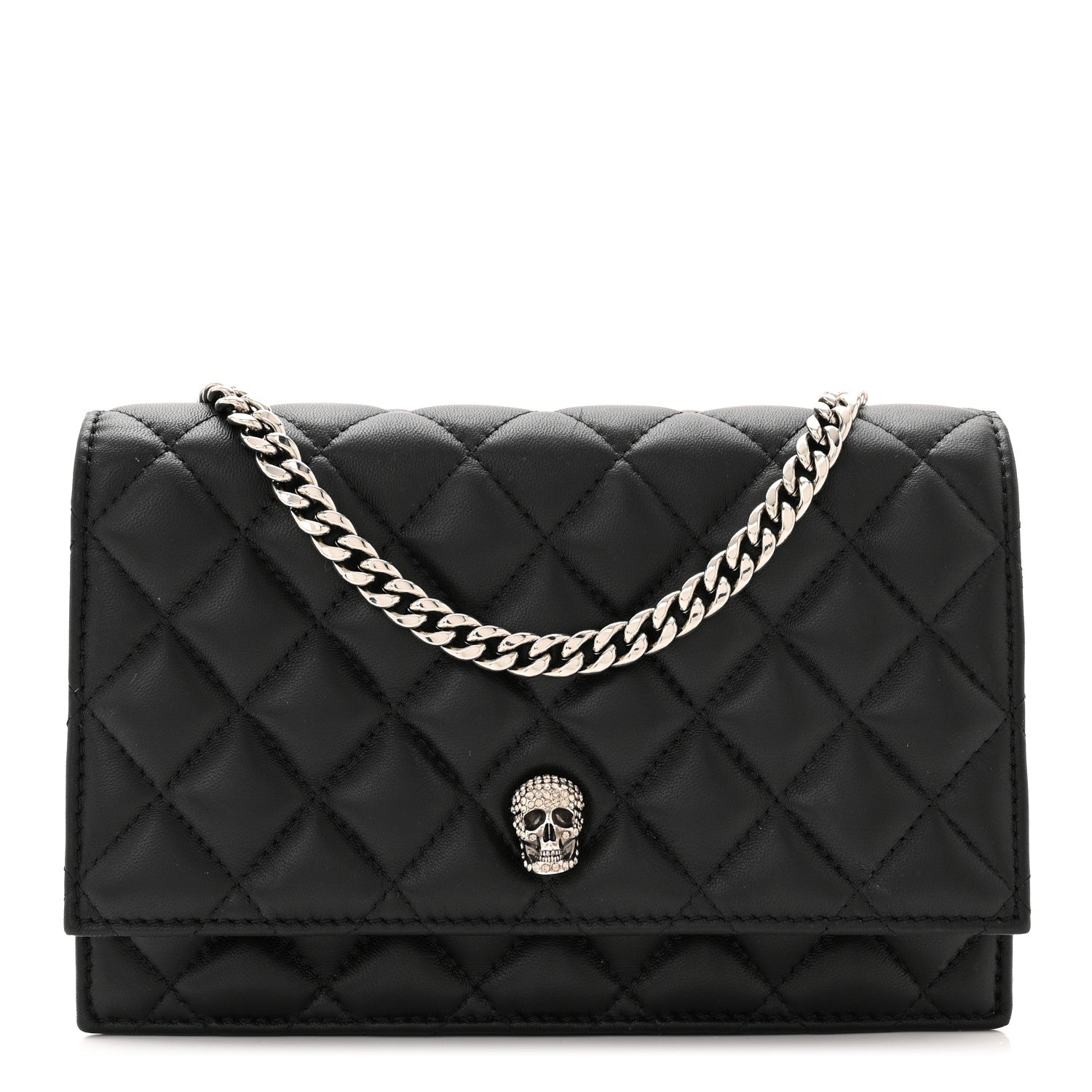 Alexander McQueen Calfskin Quilted Mini Skull Chain Crossbody Bag Black 1 of 10