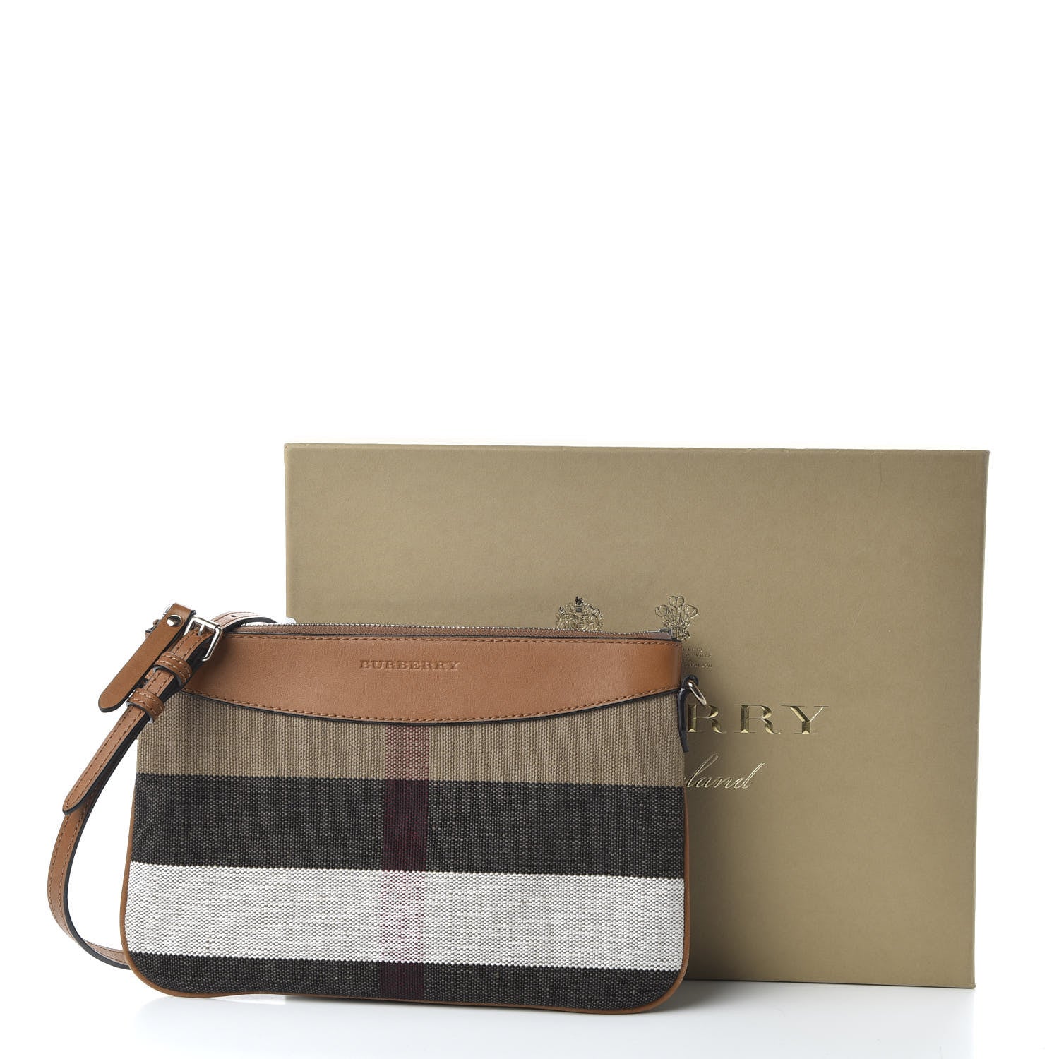 Burberry Mega Check Peyton Crossbody Clutch Bag Saddle Brown 10 of 10