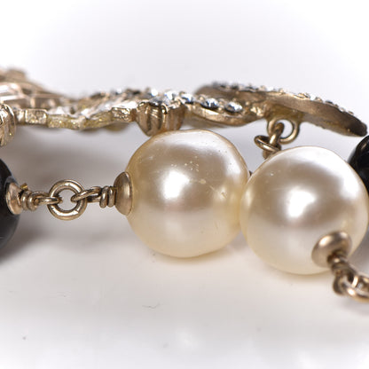 Chanel Pearl Crystal Baguette Beaded Wing Long Necklace Black Gold 6 of 9