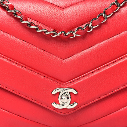 Chanel Caviar Chevron Quilted Single Flap Red 8 of 12