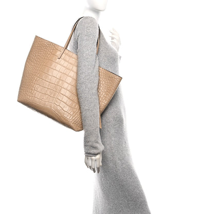 Alexander McQueen Calfskin Crocodile Embossed Skull Open Shopper Tote Camel 2 of 11