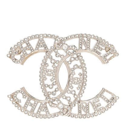 Chanel Metal Crystal CC Bow Coco Logo Brooch Silver 1 of 5