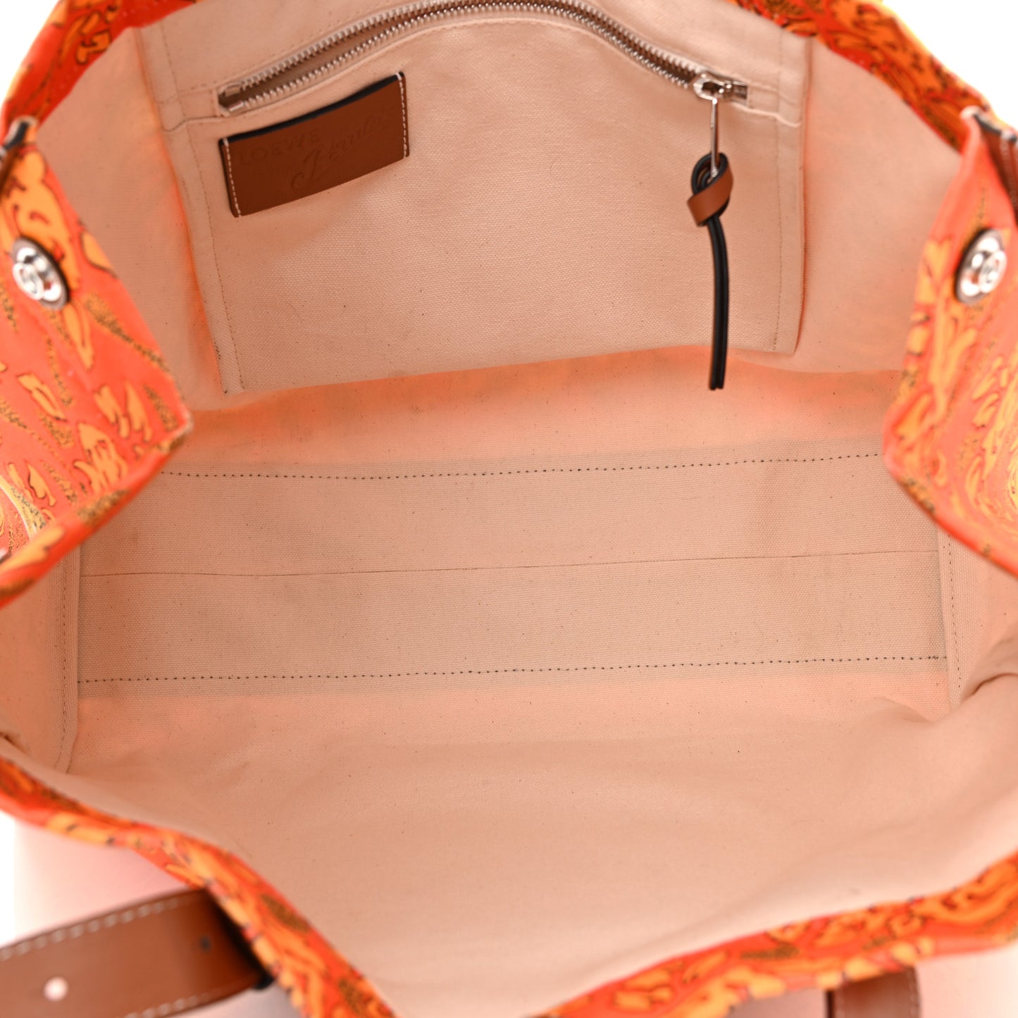 Canvas Calfskin Ibiza Floral Print Paulas Tote Orange