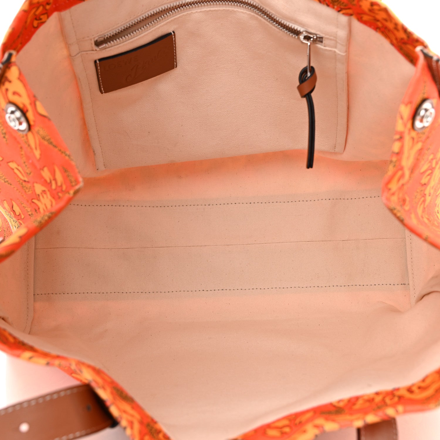 Loewe Canvas Calfskin Ibiza Floral Print Paulas Tote Orange 5 of 9