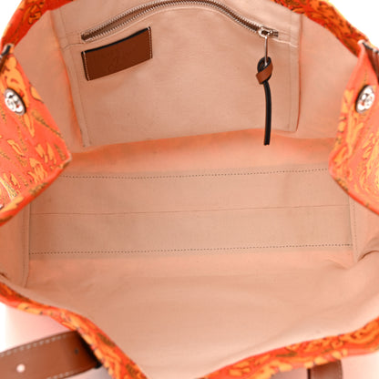 Loewe Canvas Calfskin Ibiza Floral Print Paulas Tote Orange 5 of 9