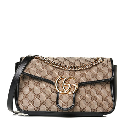 Gucci Monogram Matelasse Diagonal Small GG Marmont Shoulder Bag Beige Black 1 of 12