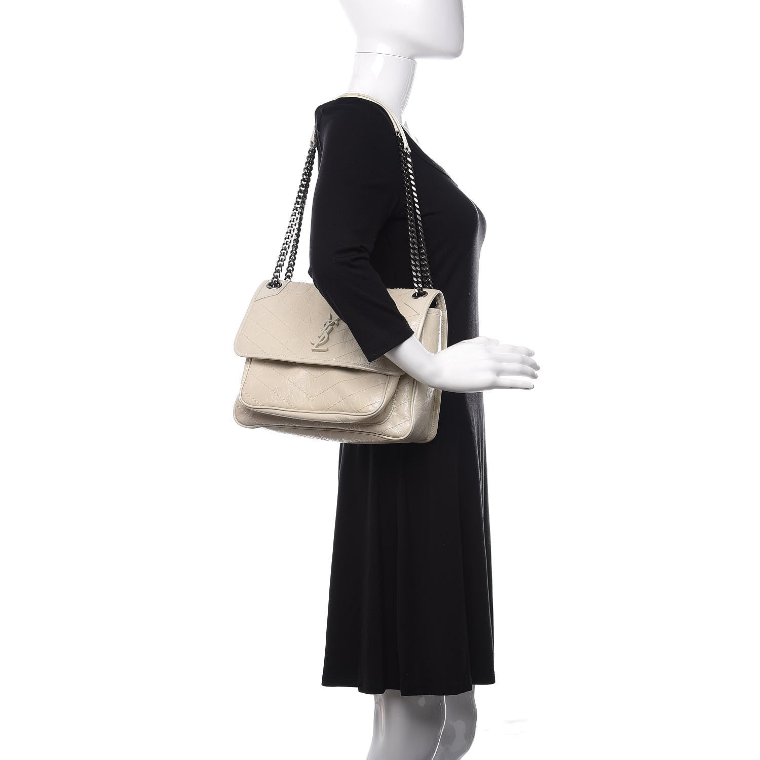 Saint Laurent Crinkled Calfskin Matelasse Monogram Medium Niki Chain Satchel Ivory 2 of 9