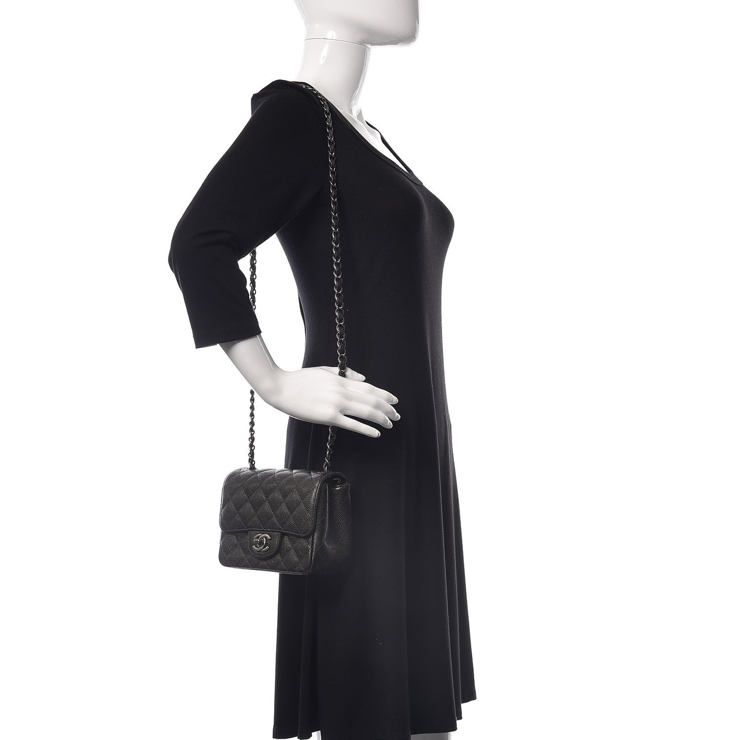Caviar Quilted Mini Square Flap Dark Charcoal