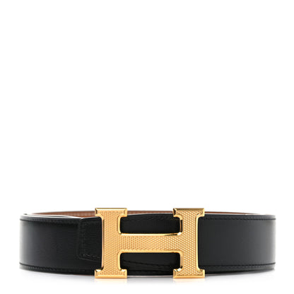 Hermes Box Togo 32mm Guilloche H Belt 80 Black Gold 1 of 7