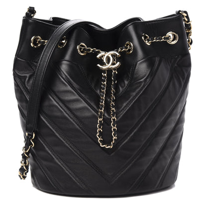 Chanel Lambskin Chevron Small Drawstring Bag Black 1 of 11
