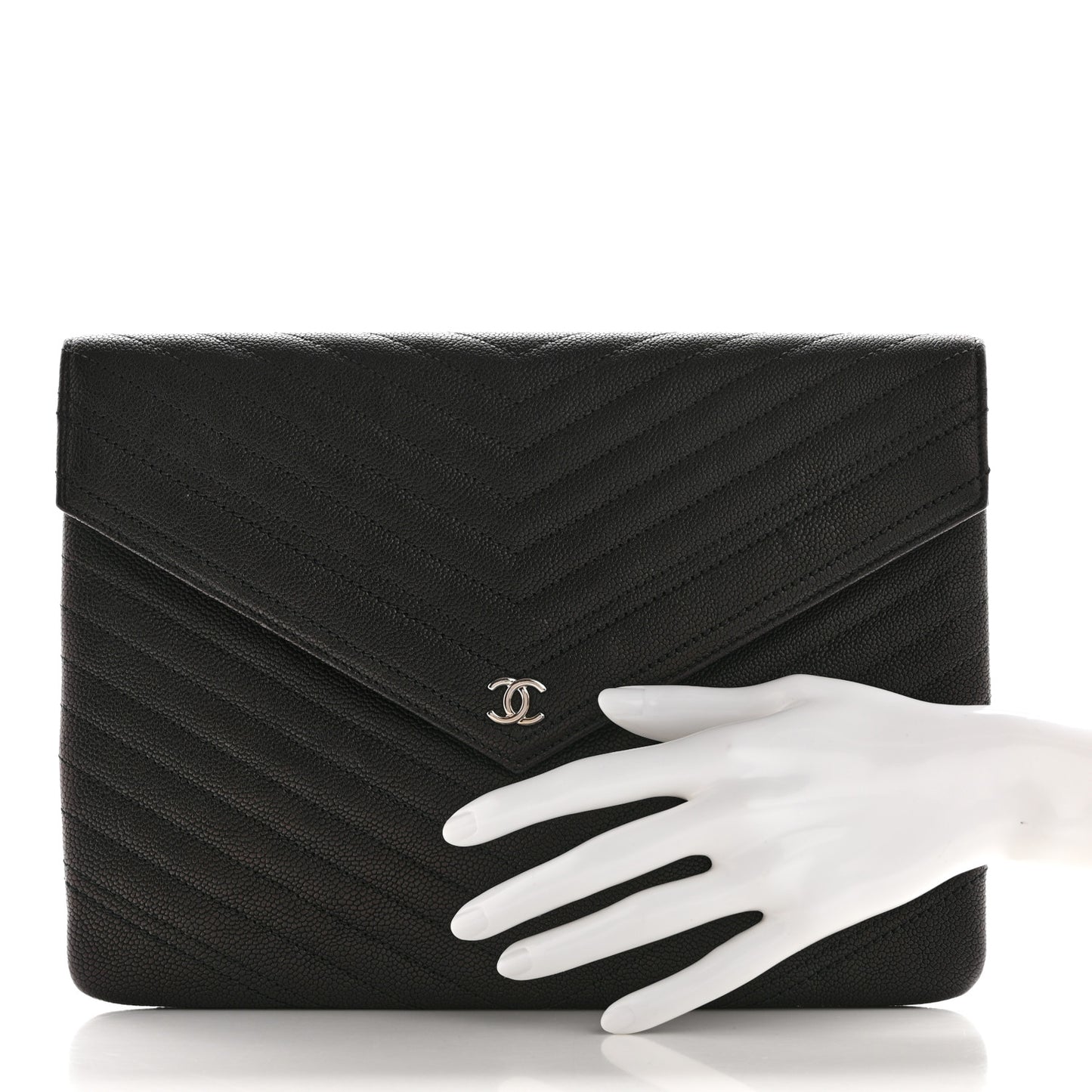 Calfskin Chevron Quilted Small Envelope Clutch Black