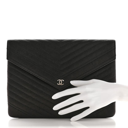 Chanel Calfskin Chevron Quilted Small Envelope Clutch Black 2 of 9