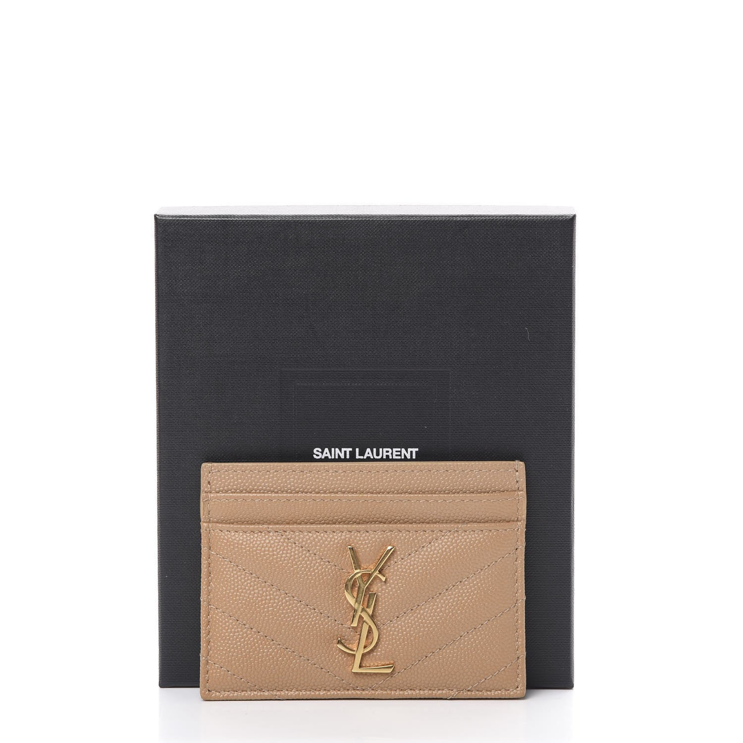 Saint Laurent Grain De Poudre Matelasse Chevron Monogram Credit Card Case Cork 7 of 7