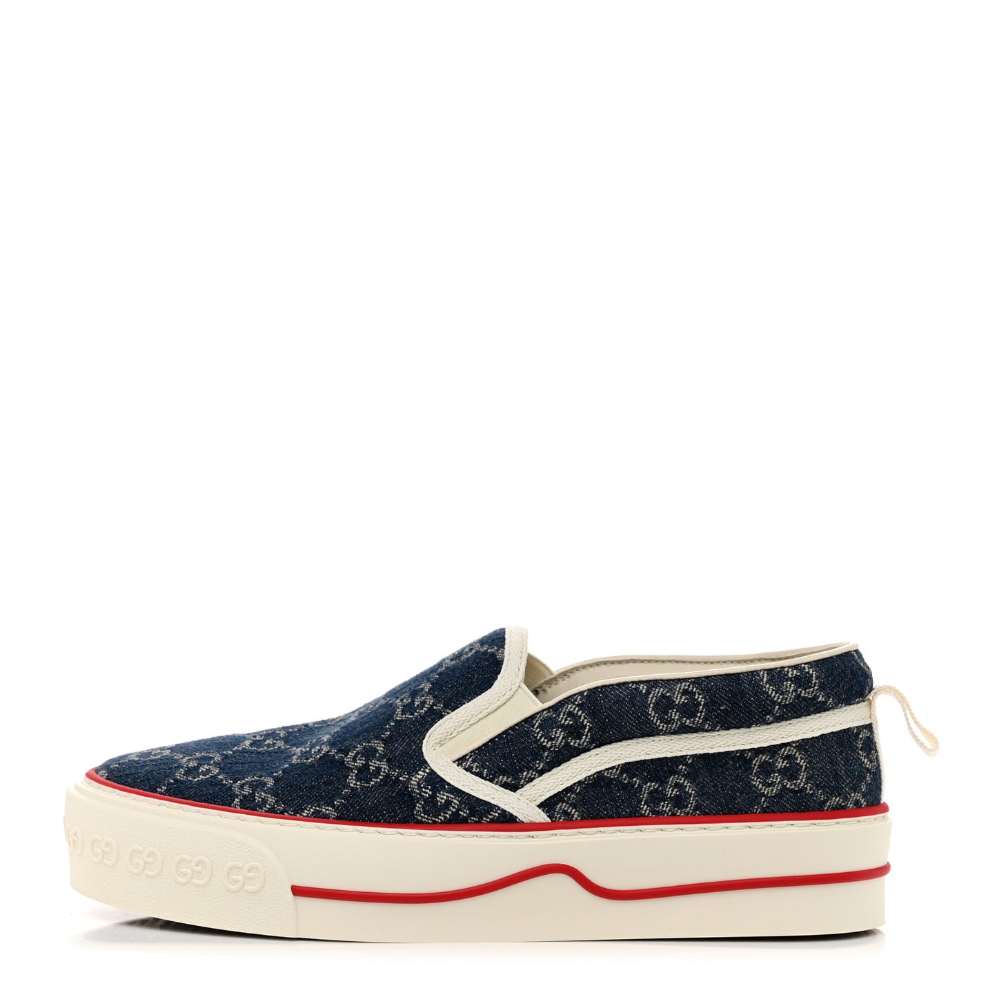 New Denim GG Monogram Womens 1977 Tennis Slip On 30mm Sneakers 37.5 Blue Tea Mystic White