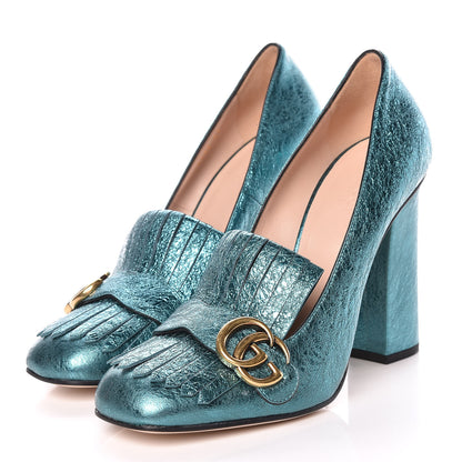 Gucci Galassia GG Marmont Fringe 105mm Loafer Pumps 41 Turchese 3 of 9