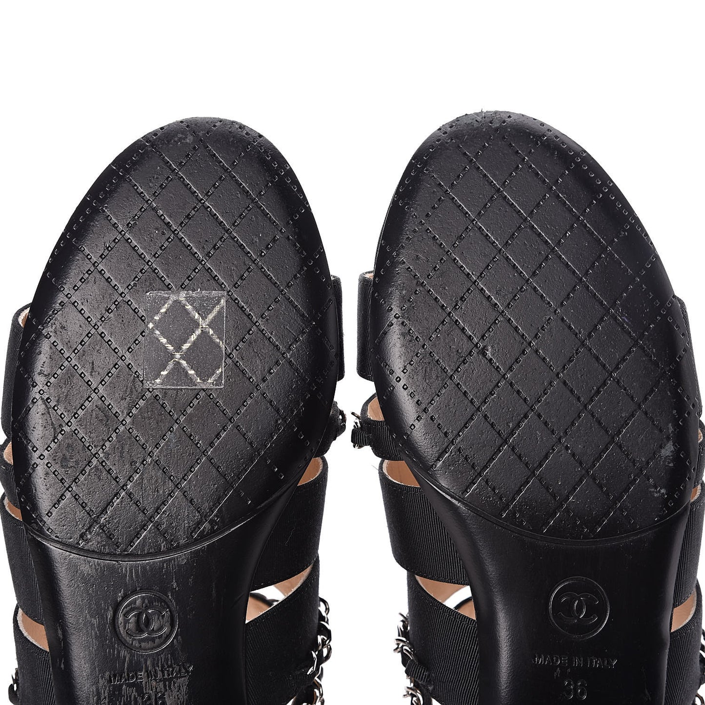 Grosgrain Chain Sandals 36 Black