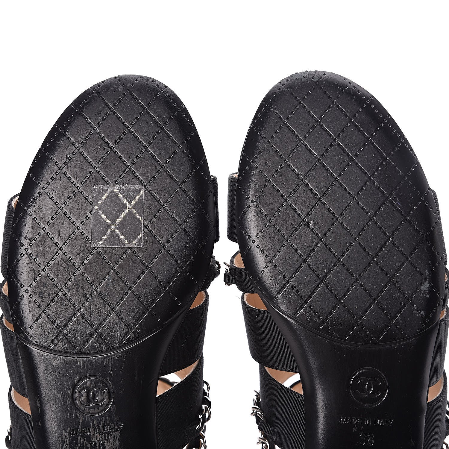 Chanel Grosgrain Chain Sandals 36 Black 9 of 11