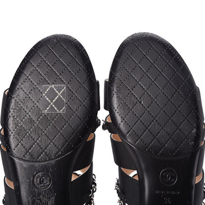 Chanel Grosgrain Chain Sandals 36 Black 9 of 11