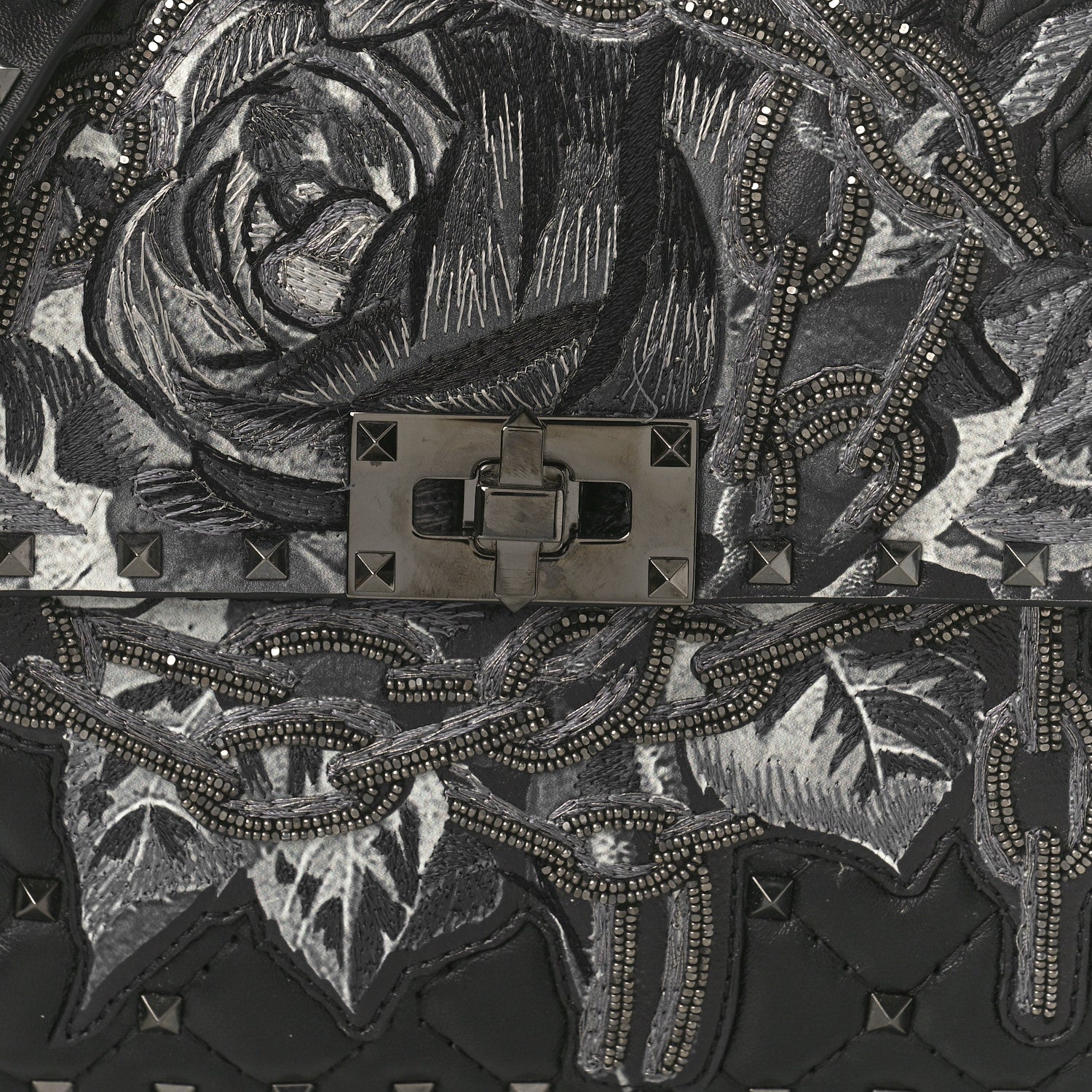 Valentino Garavani X UNDERCOVER Lambskin Sequin Rose Medium Rockstud Spike Shoulder Bag Black 8 of 10