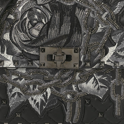 Valentino Garavani X UNDERCOVER Lambskin Sequin Rose Medium Rockstud Spike Shoulder Bag Black 8 of 10