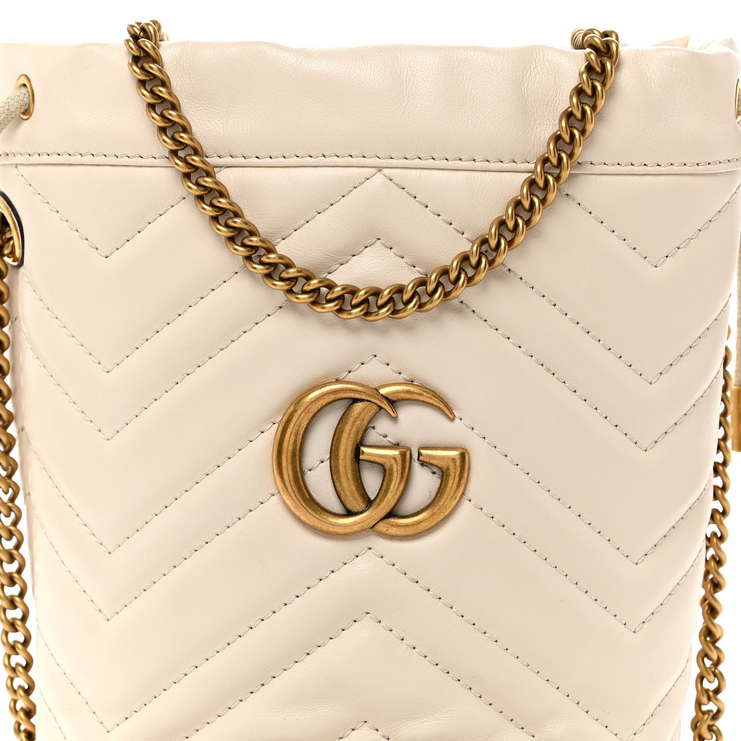 Gucci Calfskin Matelasse Mini GG Marmont 2.0 Bucket Bag White 8 of 10