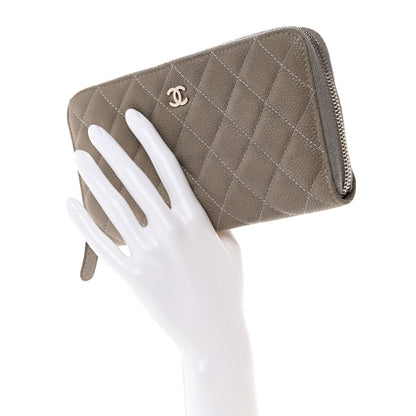 Chanel Caviar Quilted Large Gusset Zip Around Wallet Grey 2 of 12