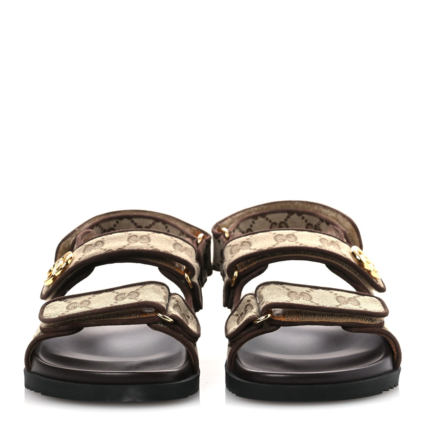 GG Monogram Lavaredo Eco Fabric Womens Slide Sandals With Straps 37 Beige Ebony Light Brown