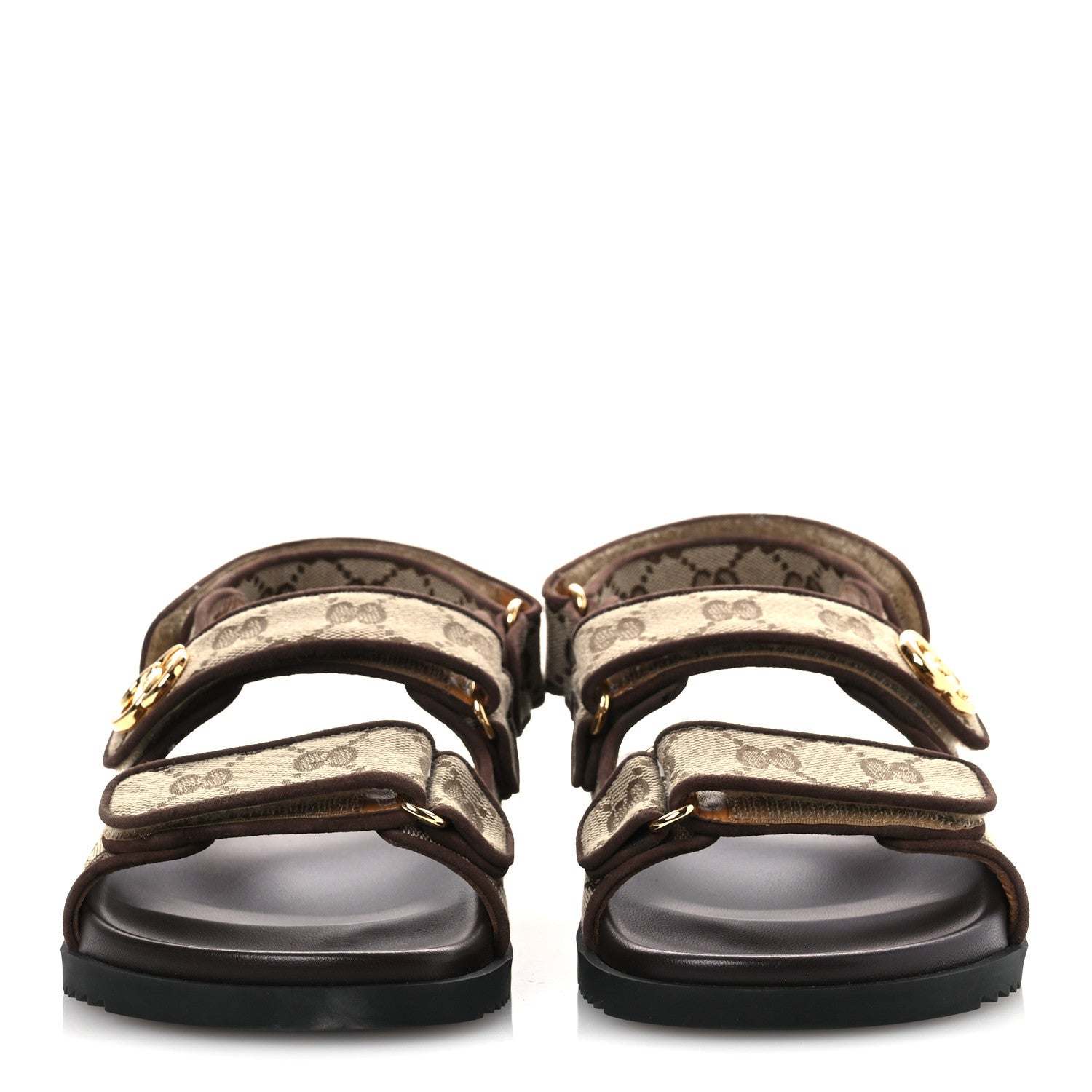Gucci GG Monogram Lavaredo Eco Fabric Womens Slide Sandals With Straps 37 Beige Ebony Light Brown 3 of 11