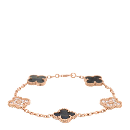Van Cleef & Arpels 18K Rose Gold Diamond Gray Mother of Pearl 5 Motifs Vintage Alhambra Bracelet 1 of 4
