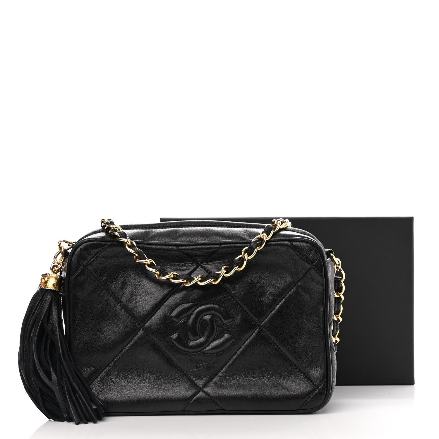 Chanel Lambskin Quilted CC Tassel Camera Case Black 13 of 13