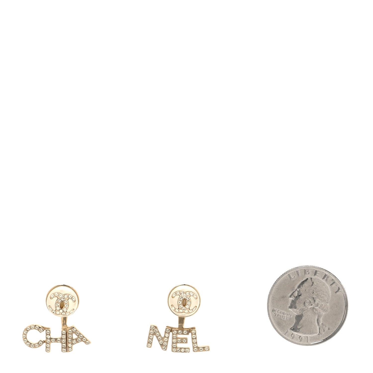 Chanel Crystal Pearl Cha-Nel Logo Earrings Gold 2 of 6