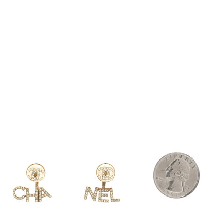Chanel Crystal Pearl Cha-Nel Logo Earrings Gold 2 of 6