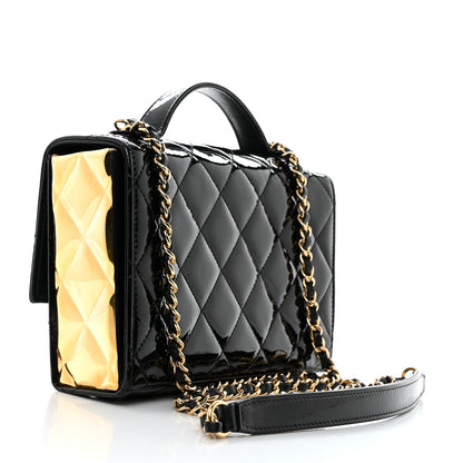 Chanel Patent Quilted Mini Golden Plate Flap Black 2 of 15