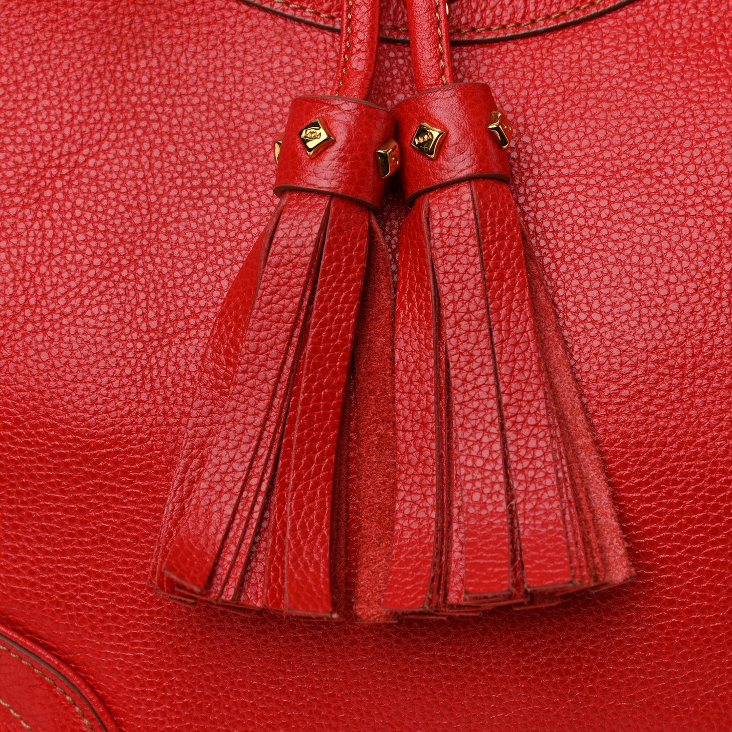MCM Grained Calfskin Studded Drawstring Bucket Bag Red 5 of 11