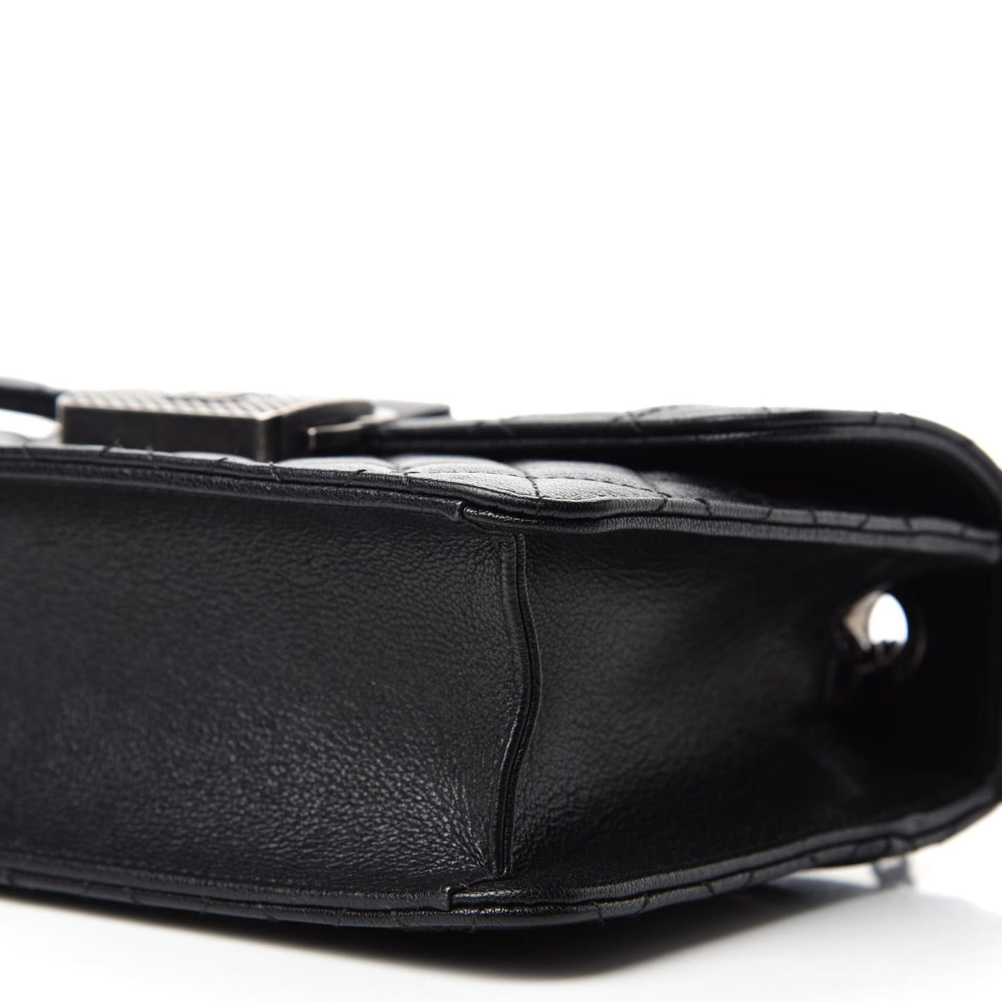 Goatskin Quilted Small CC University Top Handle Flap Black