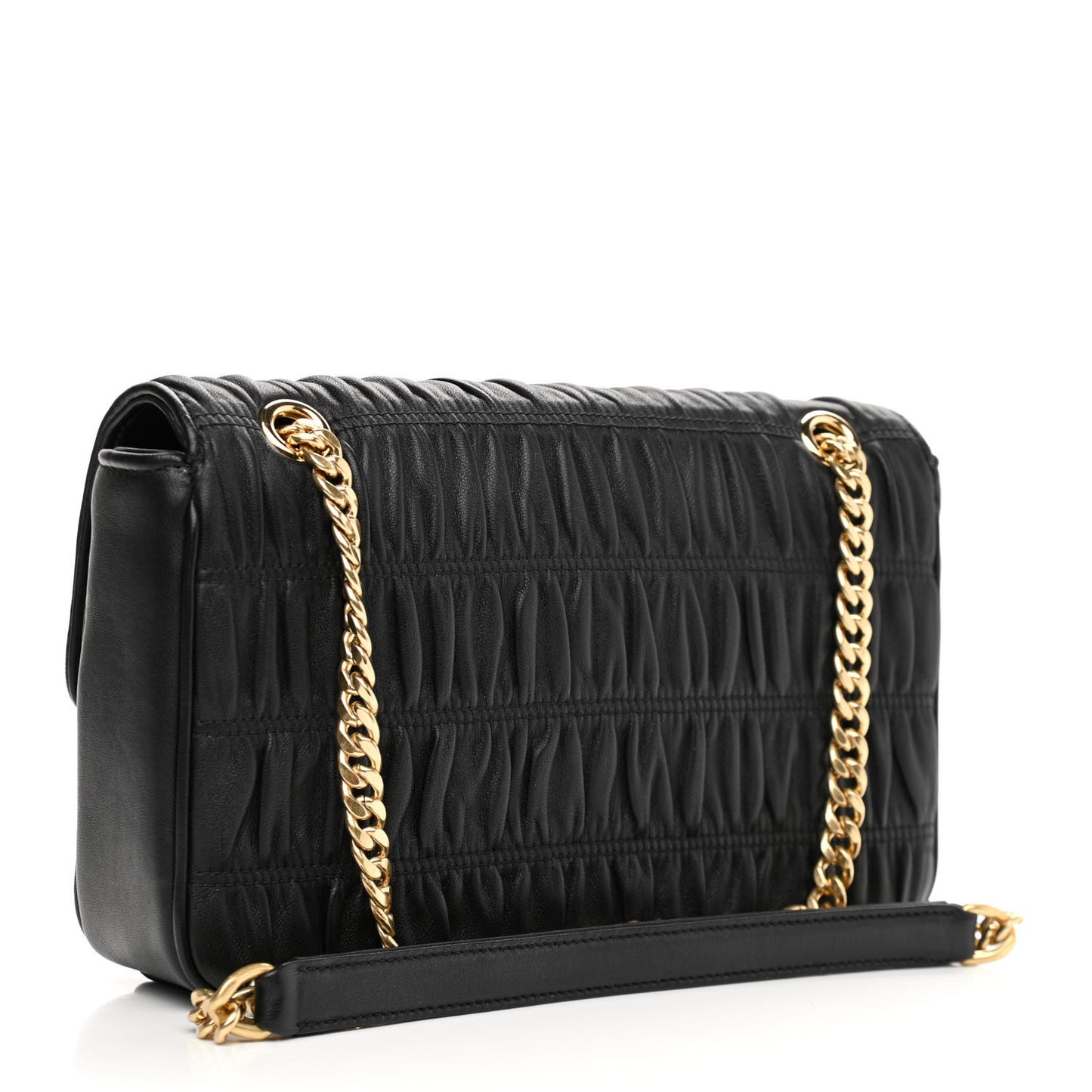 Nappa Gaufre Medium Chain Flap Shoulder Bag Black