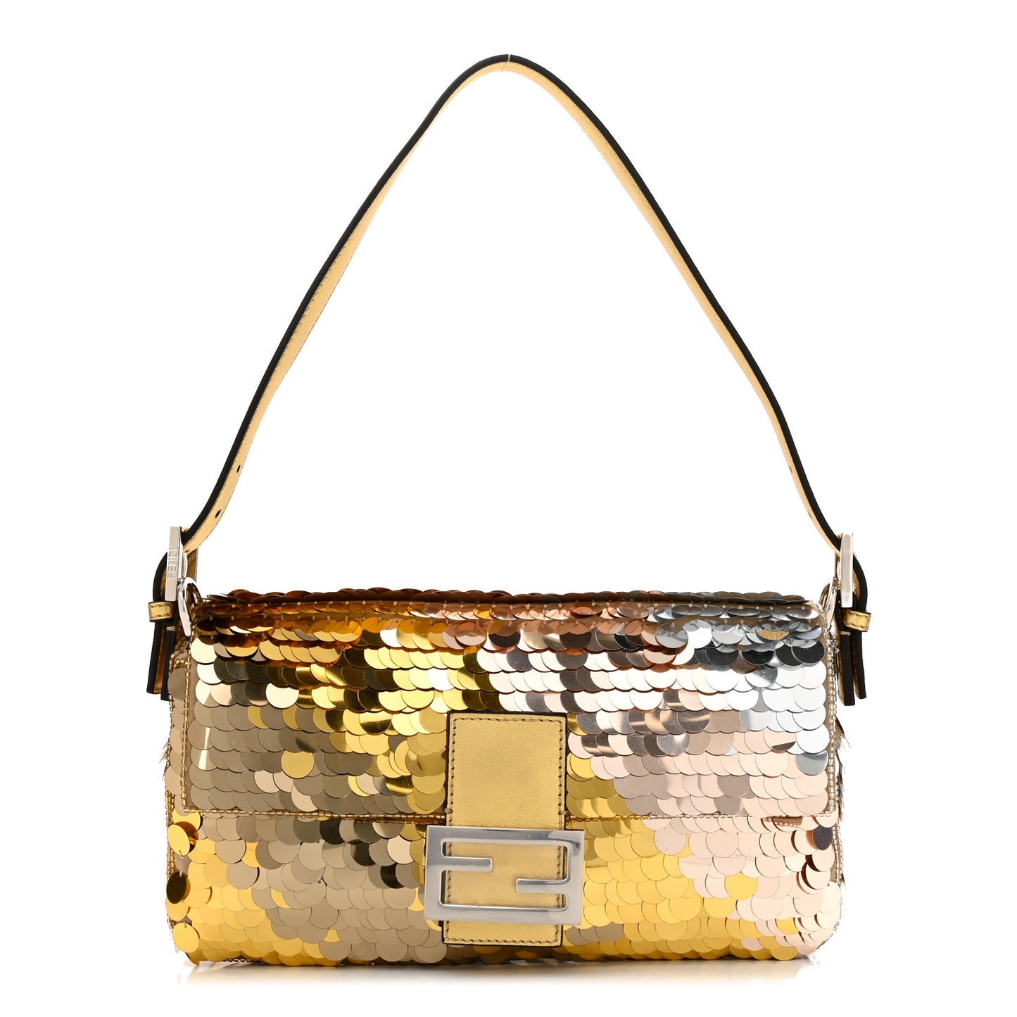 Sequin Paillettes Vitello Laminato Striped Baguette 1997 Oro Sfumato