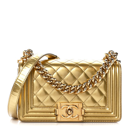 Chanel Metallic Patent Calfskin Quilted Small Boy Flap Gold 1 of 11