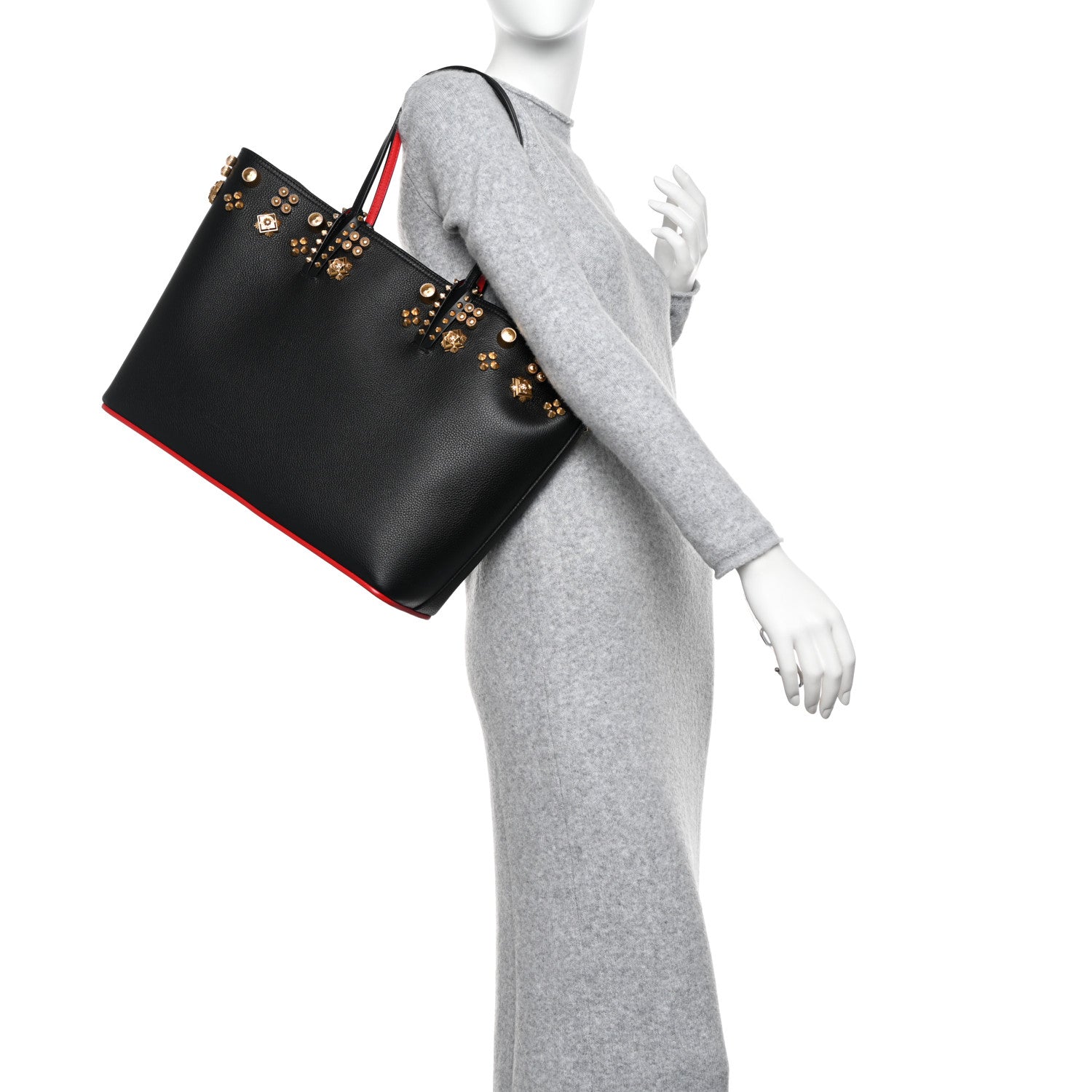 Christian Louboutin Calfskin Empire Spike Studded East West Cabata Tote Black Gold 2 of 10