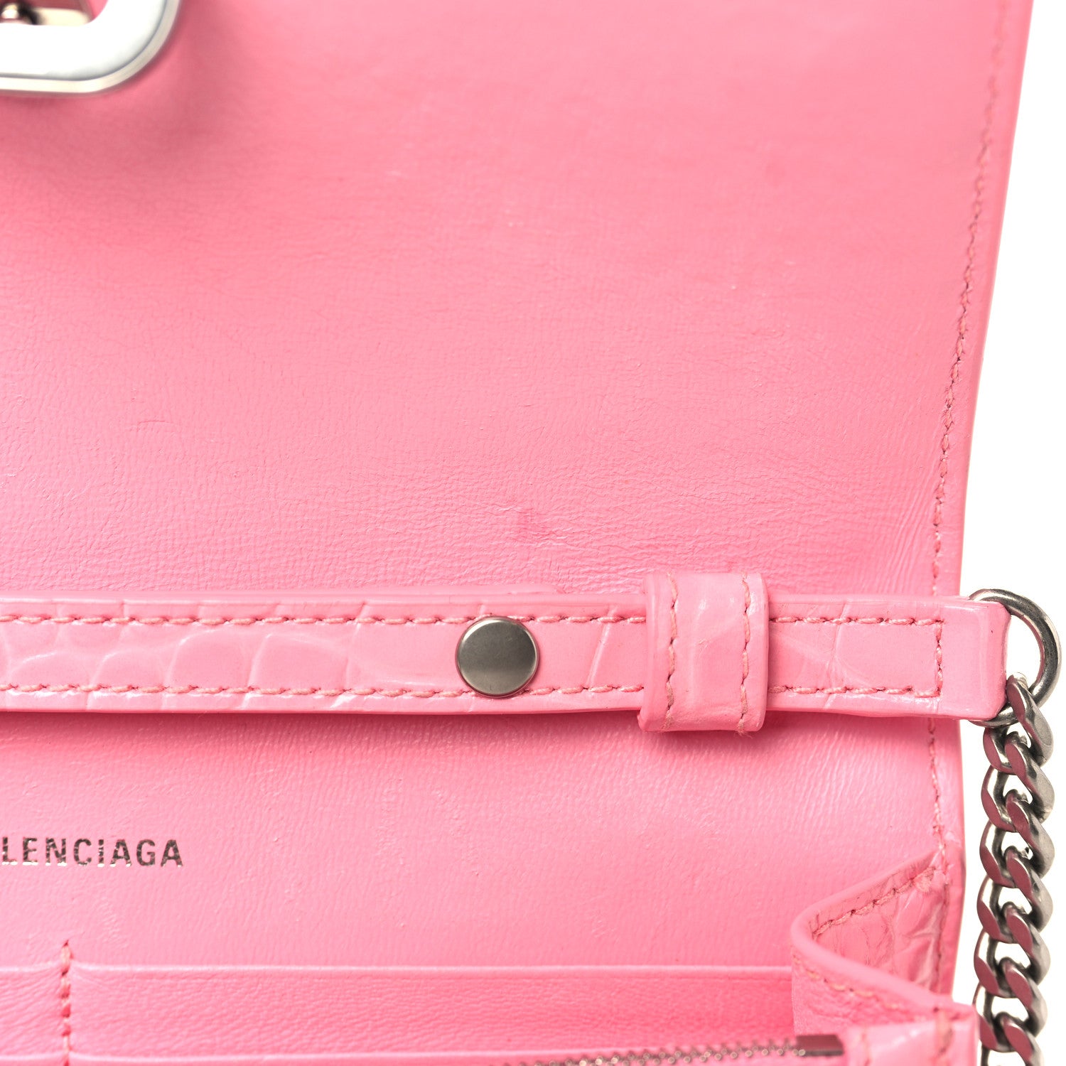 Balenciaga Shiny Calfskin Crocodile Embossed Hourglass Chain Bag Sweet Pink 11 of 12