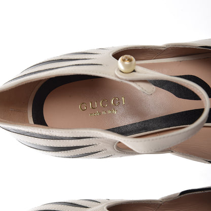 Gucci Malaga Kid Zebra Inlay Lesley Mary Jane Pumps 40 Mystic White Black 8 of 9