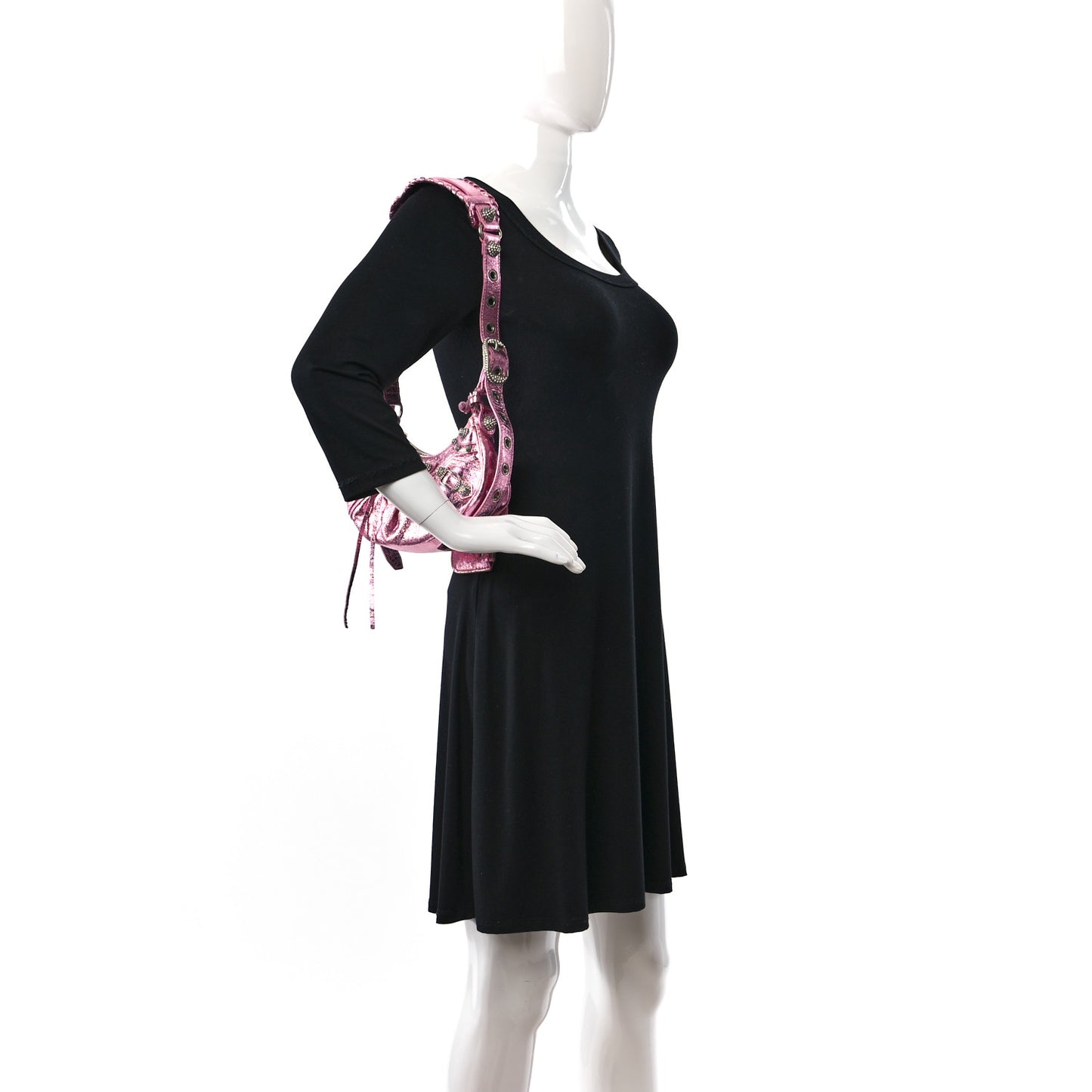 Metallic Agneau Arena Crystal Le Cagole Shoulder Bag XS Met Pink