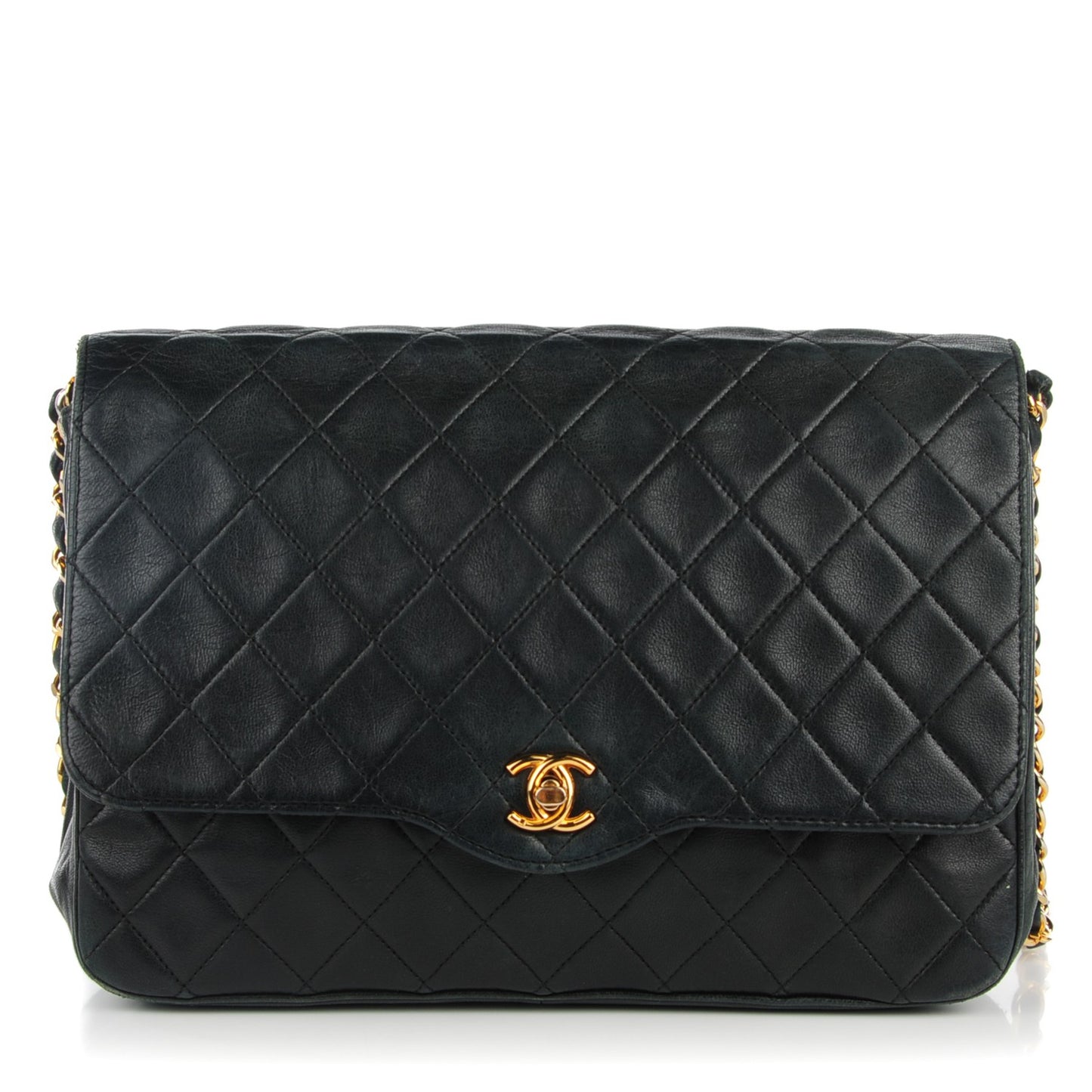 Lambskin Quilted Medium Single Flap Black