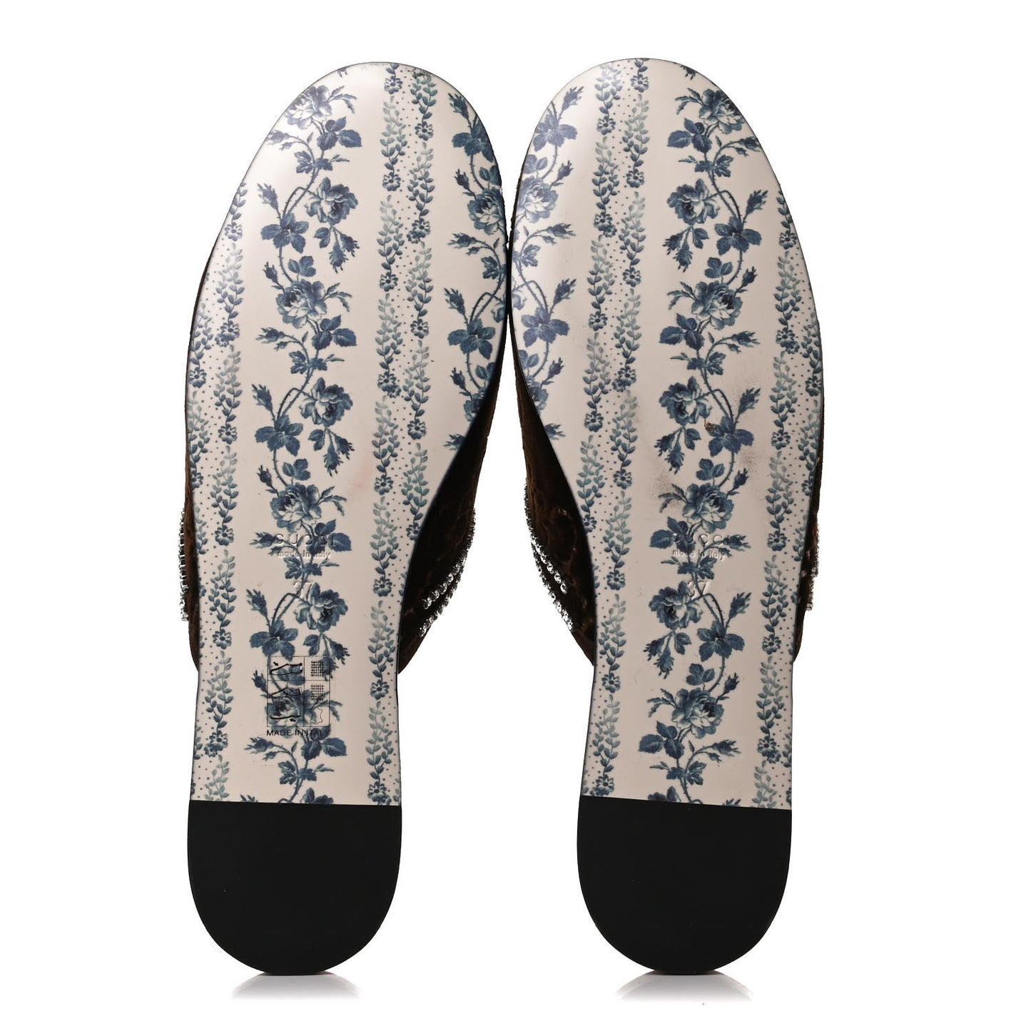 Velvet GG Monogram Crystal Womens Slippers 37 Brown Vintage Cocoa