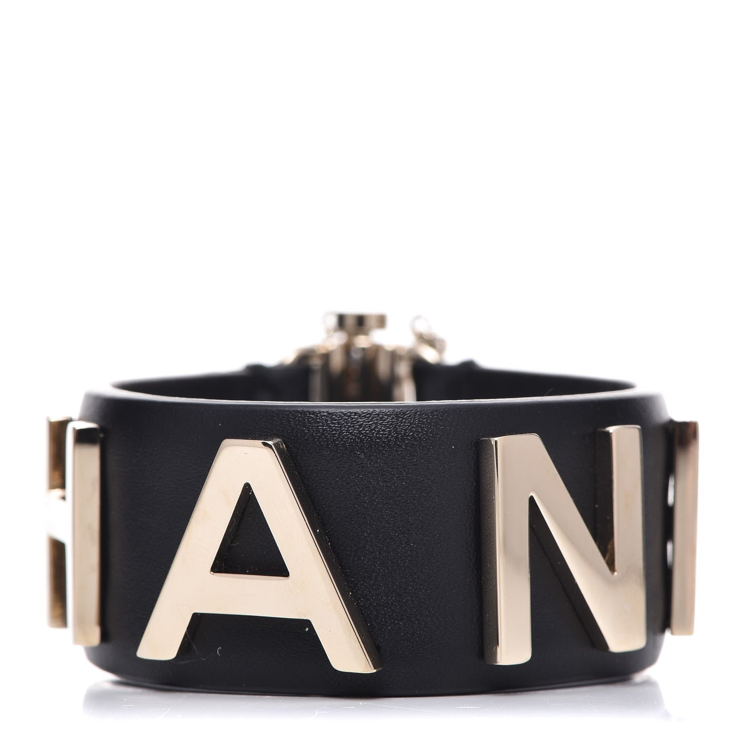 Chanel Calfskin Logo Cuff Bracelet M Black Gold 1 of 9