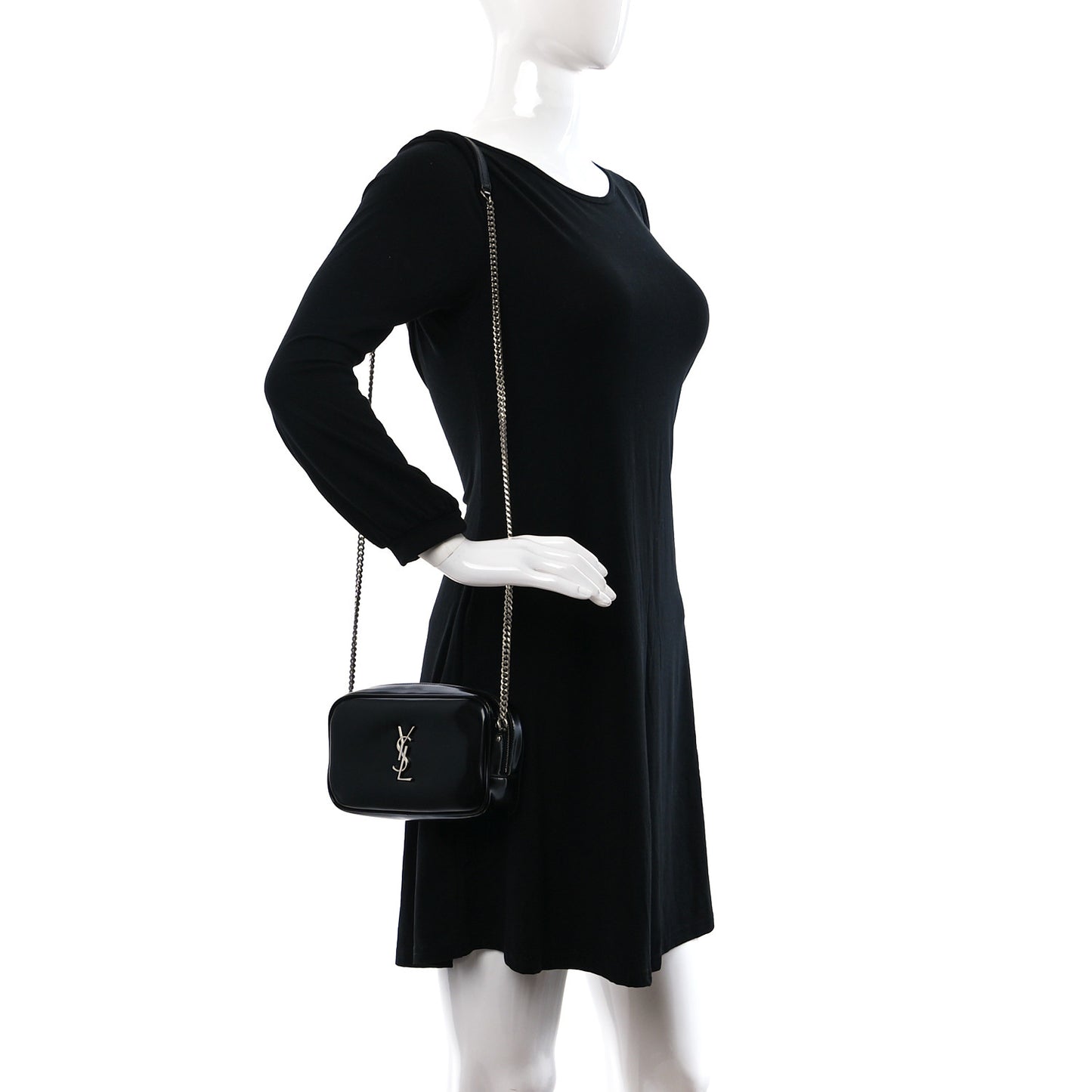 Shiny Calfskin Monogram Mini Lou Camera Bag Black