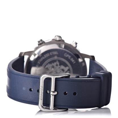 Hermes Stainless Steel Rubber 41mm Clipper Chronograph Quartz Watch Blue 4 of 8