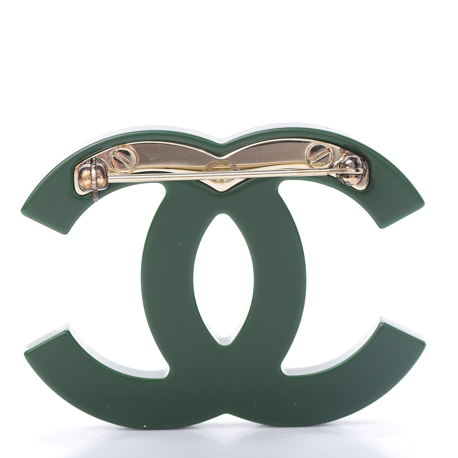 Chanel Resin Crystal Studded CC Brooch Green Multicolor 3 of 6