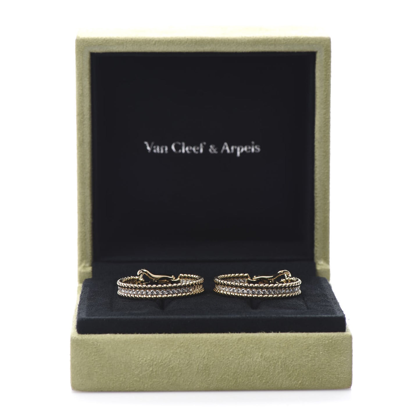 18K Yellow Gold Diamond Perlee Hoop Earrings