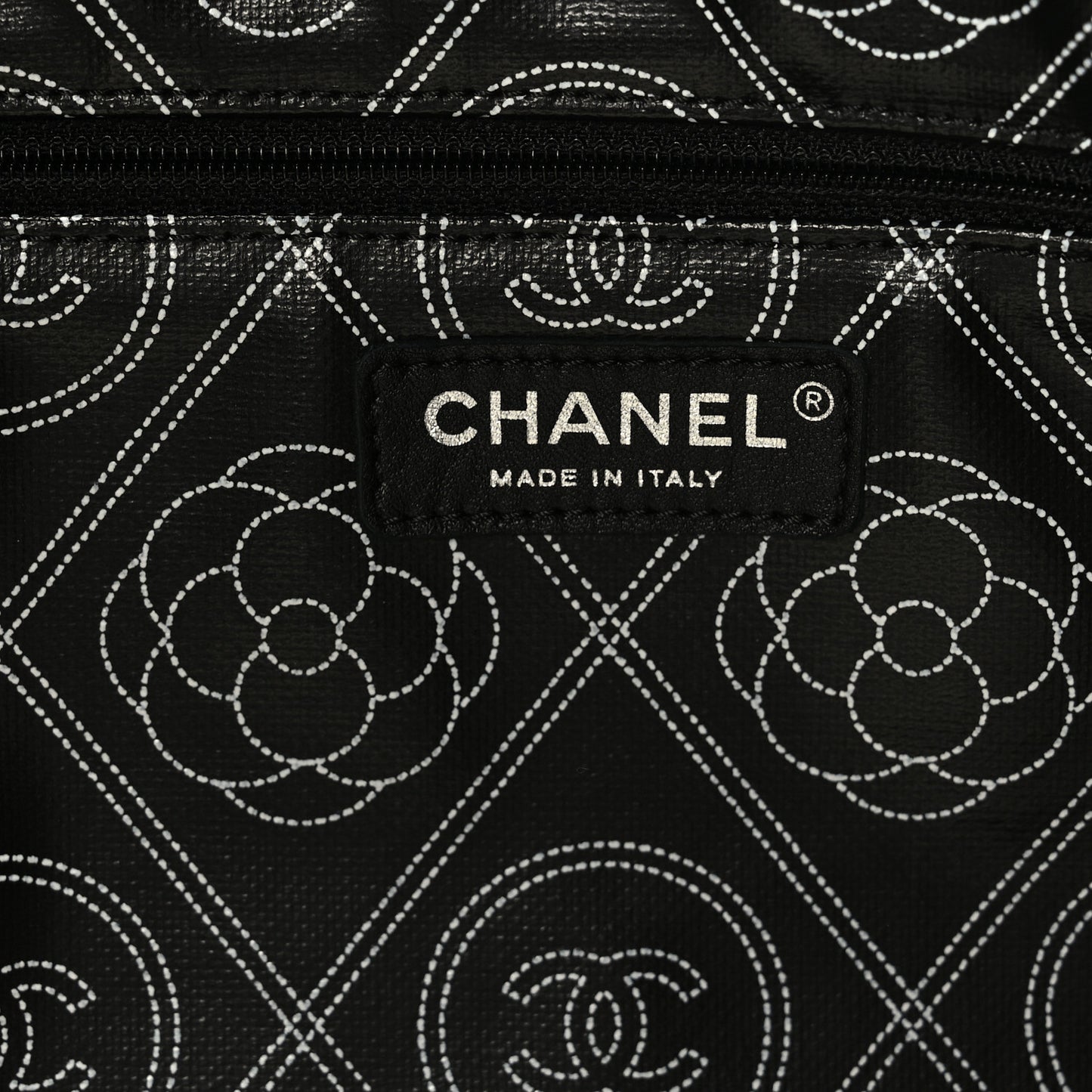 Coated Canvas Camellia Large Shopping Tote Black Beige